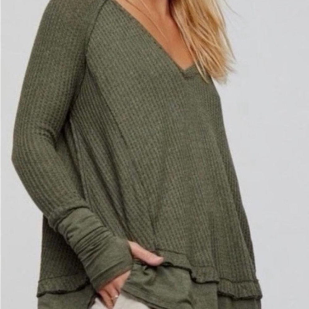 We the Free Olive Green Waffle Knit Top